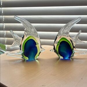 Elegant Glass Fish Decor in Blue and Green